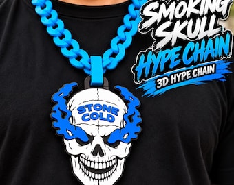 Collar con colgante extragrande de calavera fumando en 3D - Ajustable, para uso casual, accesorio diario, regalo para fanáticos de la lucha libre