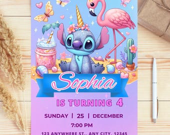 Editable Stitch Birthday Invitation, Editable & Printable Template, Cute Stitch Party Invite, Canva Template, Instant Download, Canva invite