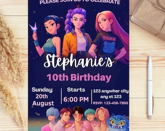 Kpop Demon Hunters Birthday Invitation, Editable Canva Template, Huntrix Invite, K-pop Invites Digital Download
