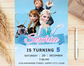 Editable Frozen Birthday Invitation Template | Printable Frozen Birthday Party Invite | Canva Download PDF