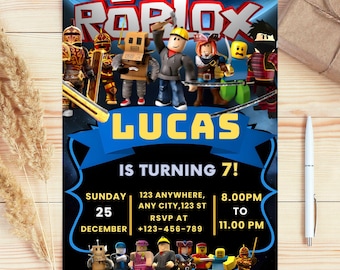 Roblox Invitation, Roblox Invite, Game Party, Roblox Boys Birthday Invitation Template, Game Birthday, Kids Roblox, Canva