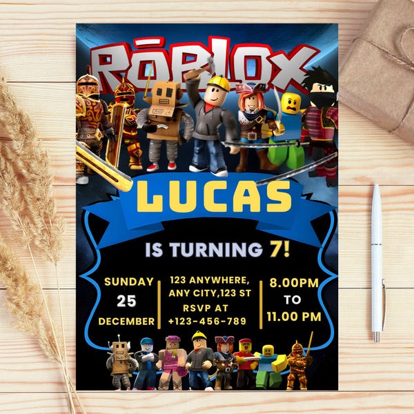 Roblox Einladung, Roblox Einladen, Spielparty, Roblox Jungen Geburtstagseinladungsvorlage, Spielgeburtstag, Kinder Roblox, Canva