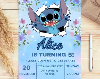 Editable Stitch Birthday Invitation, Editable & Printable Template, Cute Stitch Party Invite, Canva Template, Instant Download, Canva invite