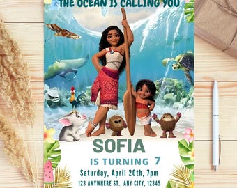Editable Moana Birthday Invitation | Kids Theme Party Invitation Template | Digital Hawaiian Moana Birthday Invite | Digital Download