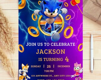 Sonic Birthday Invitation: Editable Hedgehog Party Template (Digital Download)