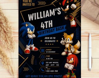 Sonic Birthday Invitation For Kids Party, Sonic The Hedgehog Boys Party Invite, Editable Sonic 3 Girls Birthday, Invite Digital Download