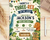 Dinosaur Birthday Invitation, Editable Three Rex Birthday Invite, Boys Third Birthday Dino Party, Three-Rex On The Loose, Digital download