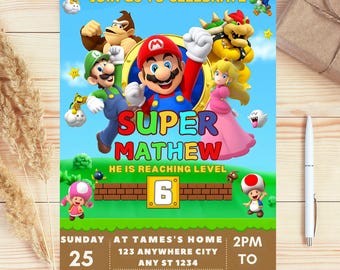 Editable Super Mario Birthday Invitation: Printable Canva Template (Digital Download)
