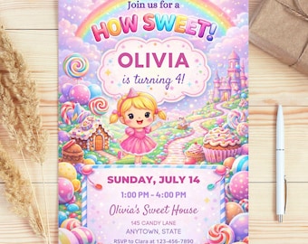 Editable Sweet Celebration Birthday Invitation, Candy Land Invitation, Candy Birthday Party Invitation, Candyland, Printable Invitation