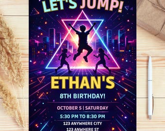 Monster Truck Trampoline Park Birthday Invitation: Editable Jump Party Template, Instant Download