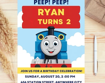 Thomas the Tank Engine Birthday Invitation: Train Party, Editable Canva Template