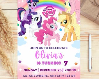 Editable Pony Birthday Invitation, Girl My Pony Birthday Invitation Template, Editable Little Pony Birthday Invite,  Digital Download