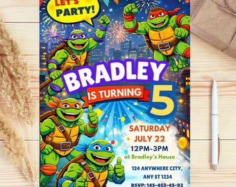 Editable Ninja Turtle invitation, Instant Download, turtles kids Birthday Invite template, karate Birthday Invite boy