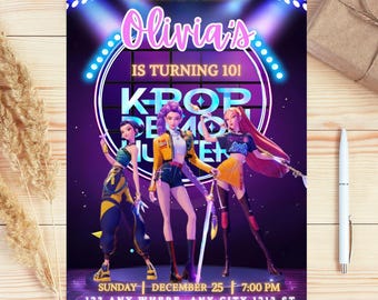 KPop Demon Hunter Birthday Invitation | Editable Canva Template | Kpop Anime Invite |Printable Birthday Card for Kids |  Digital Download