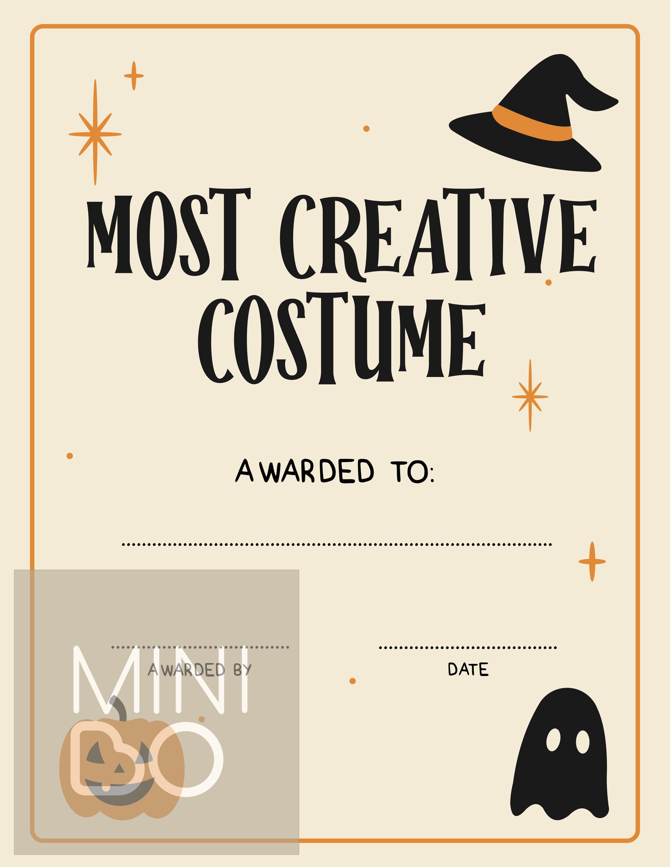 Printable Halloween Costume Awards for Kids –8 Funny Party Certificates ...