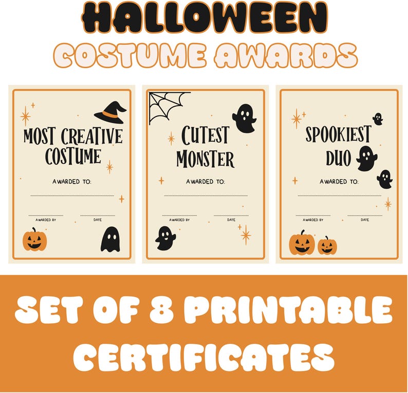 Printable Halloween Costume Awards for Kids –8 Funny Party Certificates ...