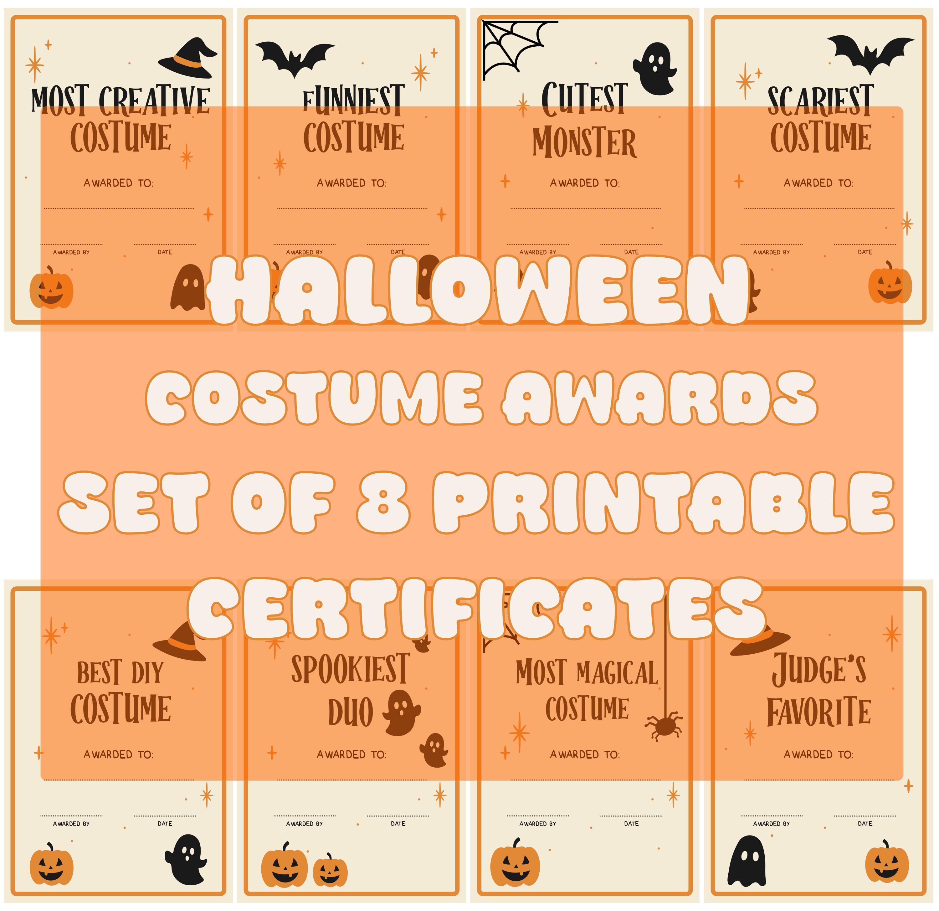 Printable Halloween Costume Awards for Kids –8 Funny Party Certificates ...
