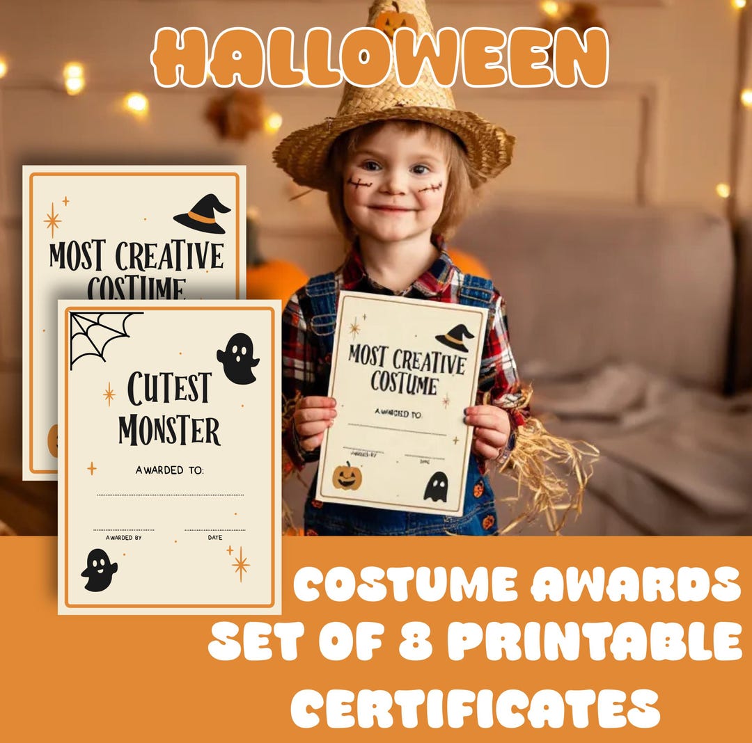 Printable Halloween Costume Awards for Kids –8 Funny Party Certificates ...