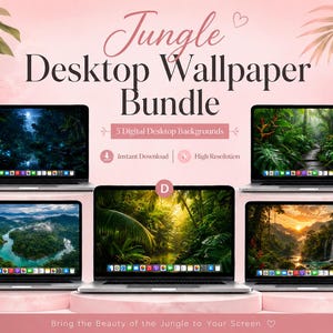 Jungle Desktop Wallpaper Bundle, Tropical Rainforest Wallpapers, Waterfall Nature Desktop Backgrounds, Botanical Laptop Screensavers, Digita