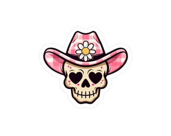 Décalcomanies girly tête de mort cow-girl, autocollant cow-girl, vinyle autocollant western, décalcomanie pour ordinateur portable, autocollant voiture, crâne de cow-girl mignon, déco cow-girl bohème