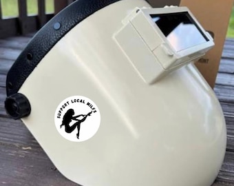Support Local MILF Round Stickers, Welding Hood Decal, Blue Collar Worker Helmet