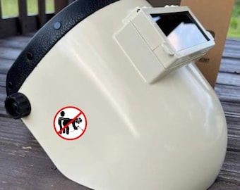 Sticker niet F de lasser, stickers lasser, stickers ijzerwerker, blauwe kraag humor, lassticker, sticker veiligheidshelm, sticker laskap, sticker laskap