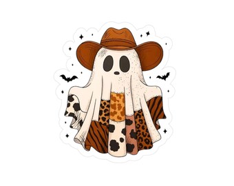 Cowboy Ghost Vinyl Decals, Cute Halloween Stickers, Cowboy Ghost Decor, Spooky Season, Rustic Halloween