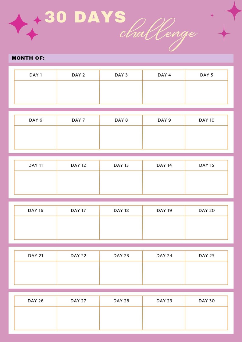 30 Days Challenge Tracker | Printable Habit Tracker | PDF Template | A4 ...