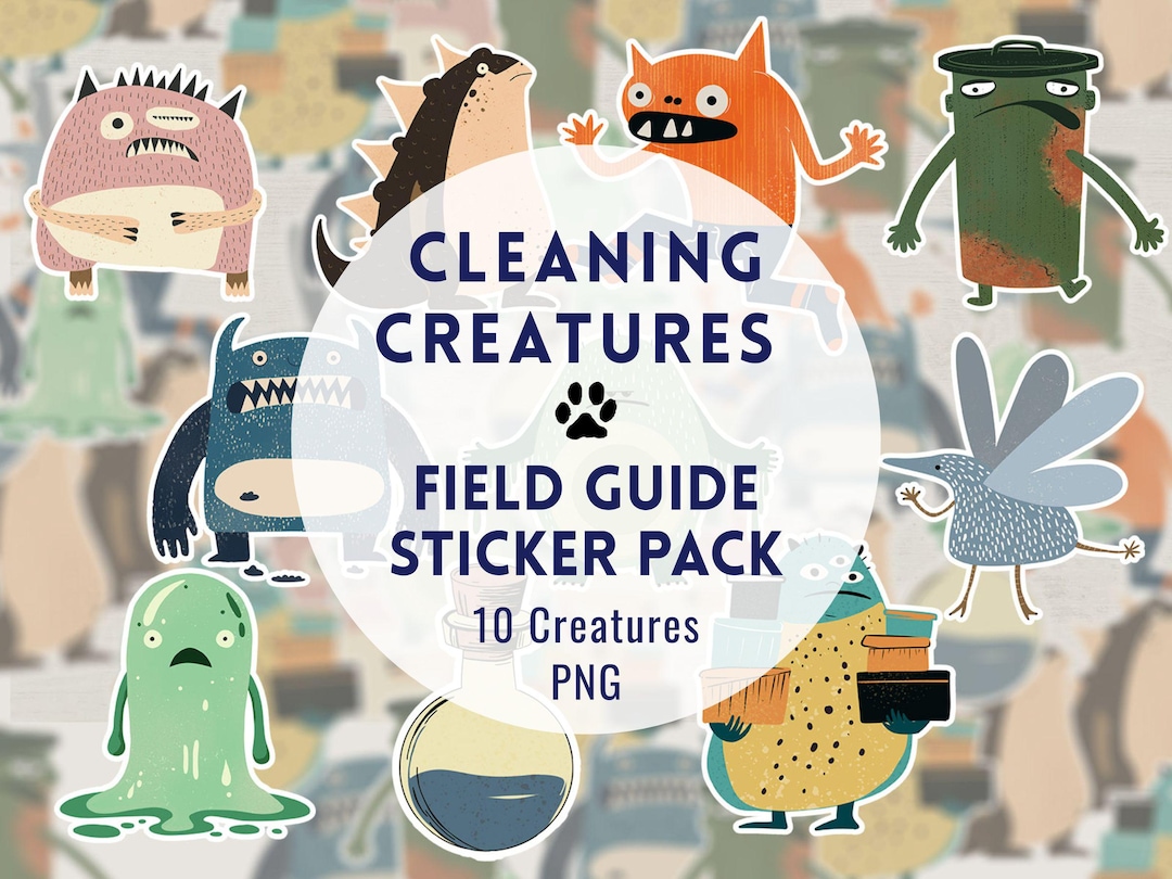 Machine Clean Sticker Cute Cleaning Creature Sticker Pack - Cute Monster Planner Stickers ...