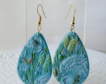 Whimsical Dandelion & Butterfly Polymer Clay Earrings
