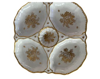 Antique French Porcelain Relish Appetizer Serving Dish Gold Floral Hand Painted