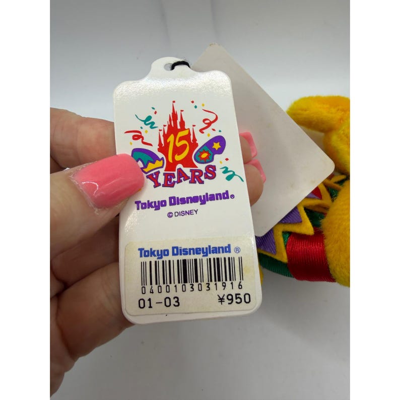 Tokyo Disneyland 15th Anniversary Mickey Mouse Jester Plush Badge 1998 Vintage image 4