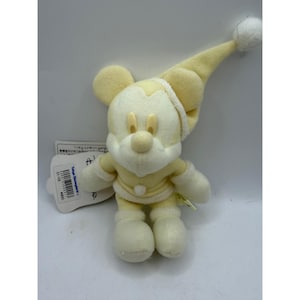 Tokyo Disneyland Mickey Mouse Christmas Plush Badge Cream Yellow Holiday Vintage image 1