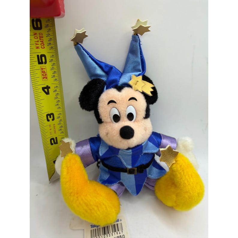 Tokyo Disneyland 15th Anniversary Mickey Mouse Jester Plush Badge 1998 Blue Star image 6