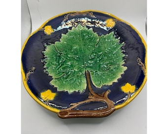 Majolica Grape Leaf Pedestal Cake Stand Vintage Majolica Dish