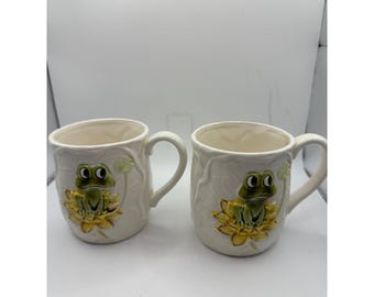 Vintage 1976 Frog Water Lily Mugs Set of 2 – Ceramic Japan Relief
