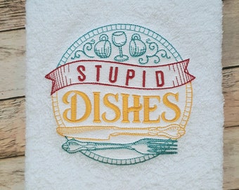 Toalla de cocina "Stupid Dishes" - estilo rústico, campestre, rojo y turquesa, Pioneer Woman