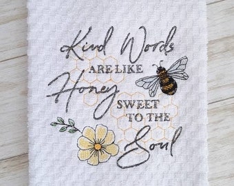 Toalla de cocina de abeja: estilo rústico, campestre, las palabras amables son como la miel.