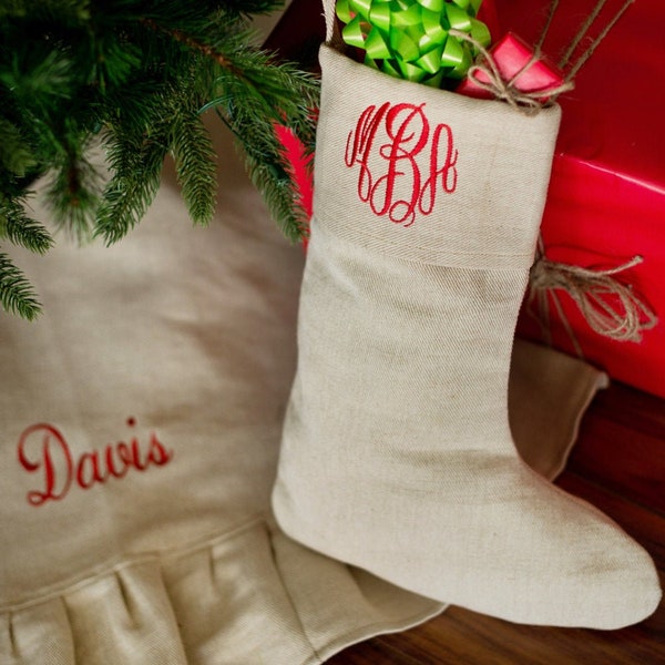 Christmas Stockings- monogrammed stockings, Christmas decor, Christmas gifts, preppy, Linen, Southern Christmas