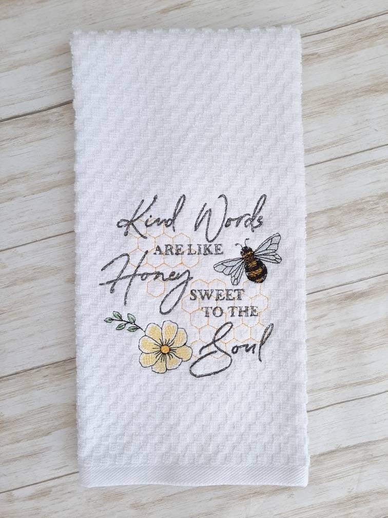 REDUCED CLEARANCE Hanging Kitchen Towels, Bee Happy, Kitchen Décor