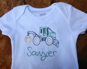 Skidder shirt- logging shirt, logger, boys, tractor, birthday,  little boy shirt