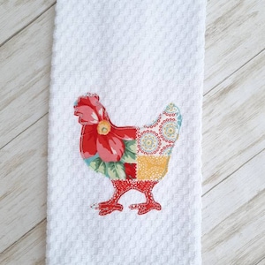 Floral Chicken Kitchen Towel- made to match, farmhouse, country, red and turquoise