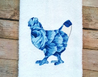 Heritage Floral Kitchen Towel- made to match, farmhouse, country, cobalt,