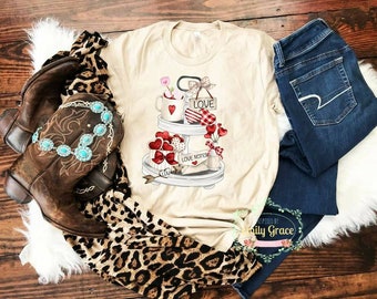 Camisa de San Valentín- damas camiseta gráfica, Día de San Valentín, amor, bandeja estratificada, granja