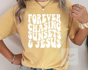 Chasing Sunsets and Jesus- ladies graphic tee, summer, Christian tee