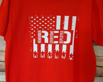 Remember Everyone Deployed Tee- Patriotic, RED