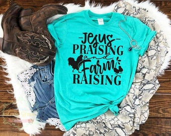 Jesús Praisin' Granja Raisin' Camisa- Vida de la granja, Familia de la granja, Camisa de granjero, pollo