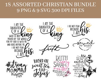 18 Assorted Christian Design PNG & SVG Digital Download BUNDLE
