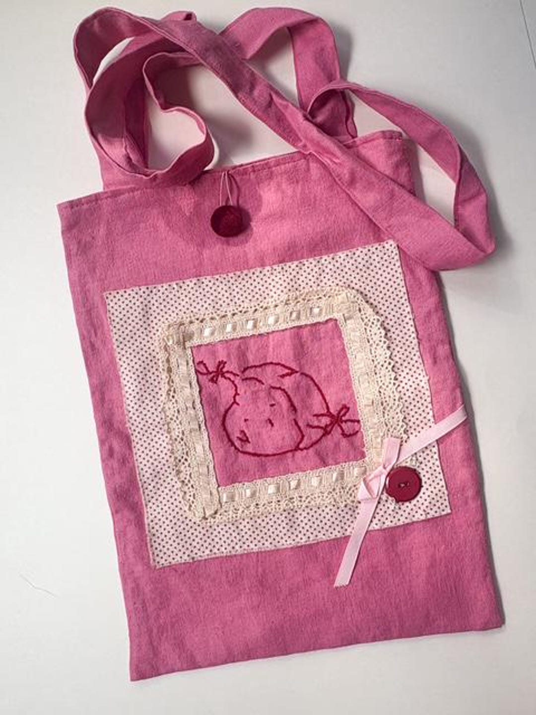 Little Golden Book | Pink Book Bag | Embroidered | Lined Book Bag ...