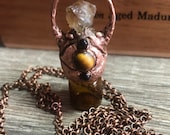 Amora Citrine, Garnet and Tigers Eye Copper Electroformed Rollerball Necklace